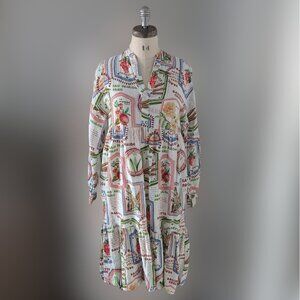 Joie Linen Midi Dress - Postcard Print